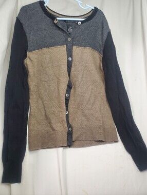 Vintage Merino Wool Earth Tone Cottagecore Colorblock Cardigan Neutral Beige Top